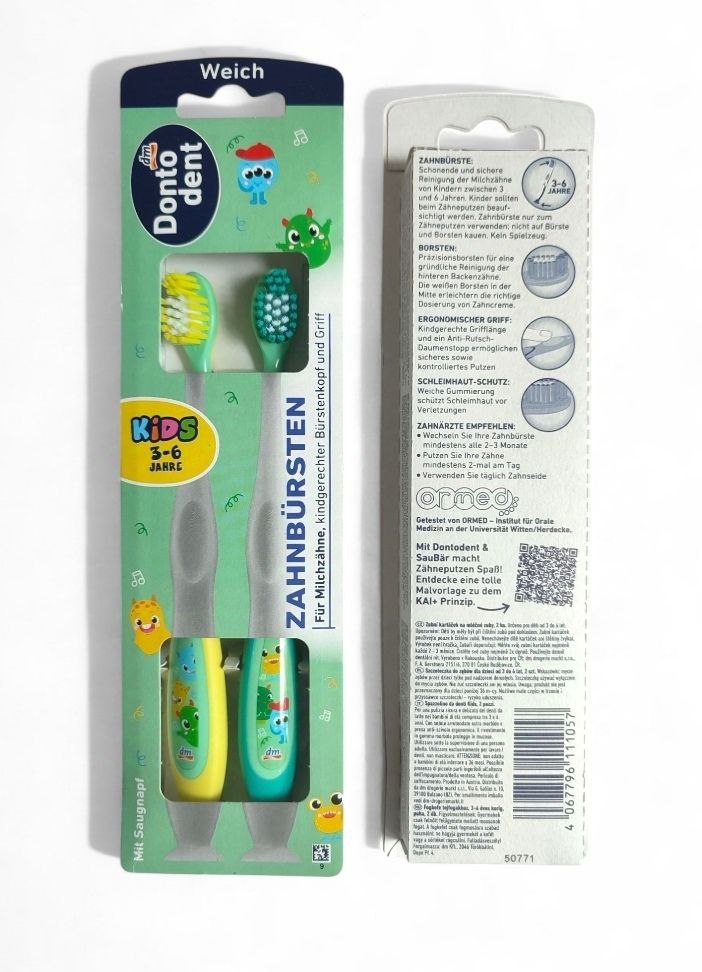 Dontodent Kids Green - зубні щітки дитячі 2 шт, від 3-6 років