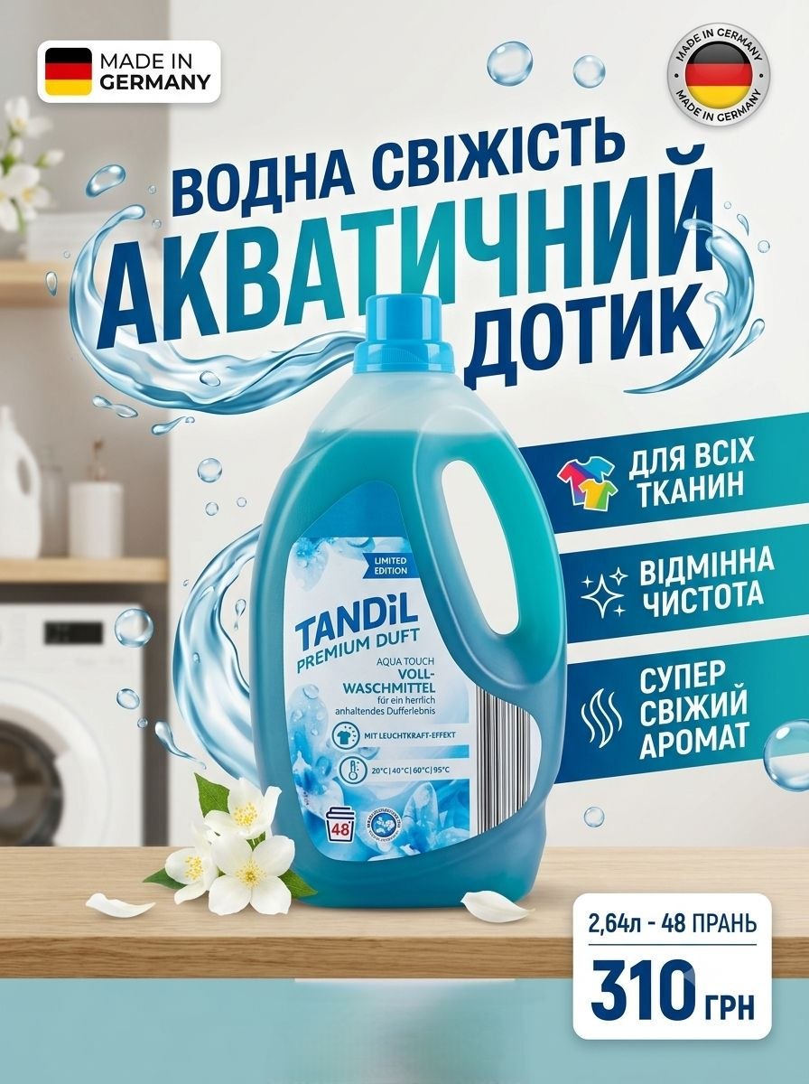 Tandil Universale Aqua Touch гель для прання кольорового та cвітлого одягу - 2,64л, 48 прань