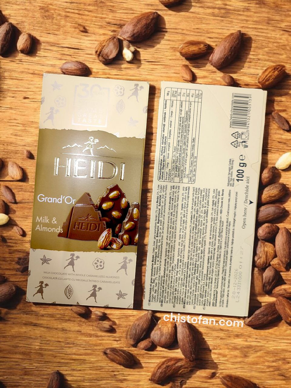 Heidi GrandOr Almonds Milk & Almonds, молочний шоколад з цілим мигдалем, 100г