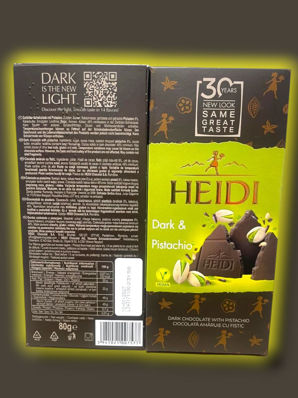 Heidi Dark & Pistachio, чорний шоколад з фісташкою - 48% какао, 80г