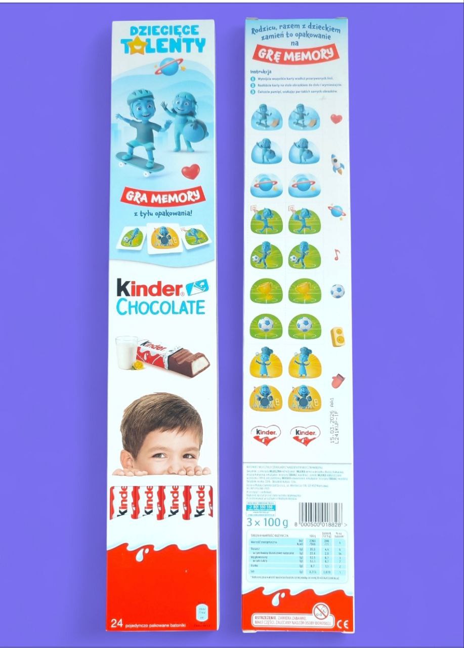 Kinder Milk slice 300г 24шт, дитячий шоколад з грою