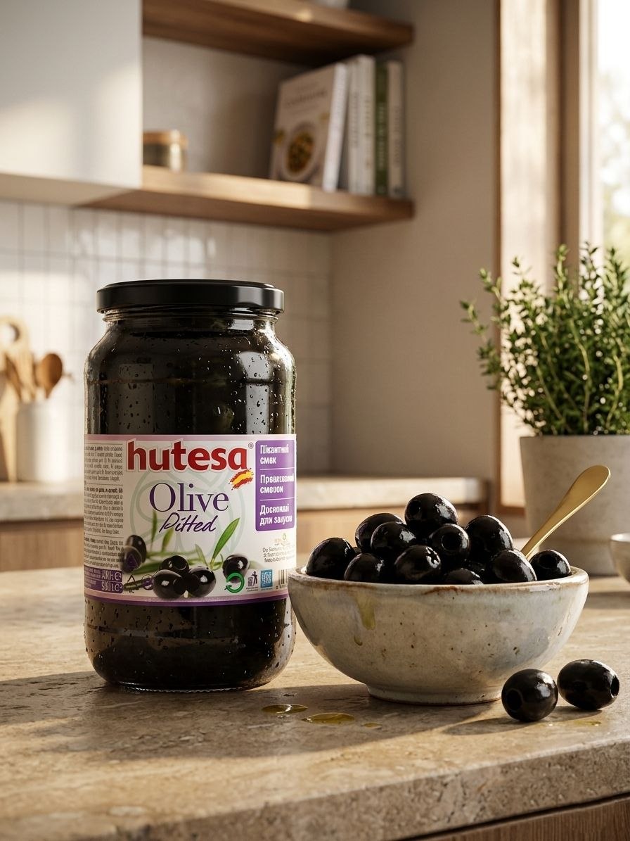 Hutesa маслини, чорні без кісточки, 900г