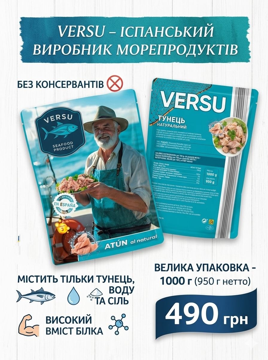 Versu тунець шматочки у власному соку, 1кг