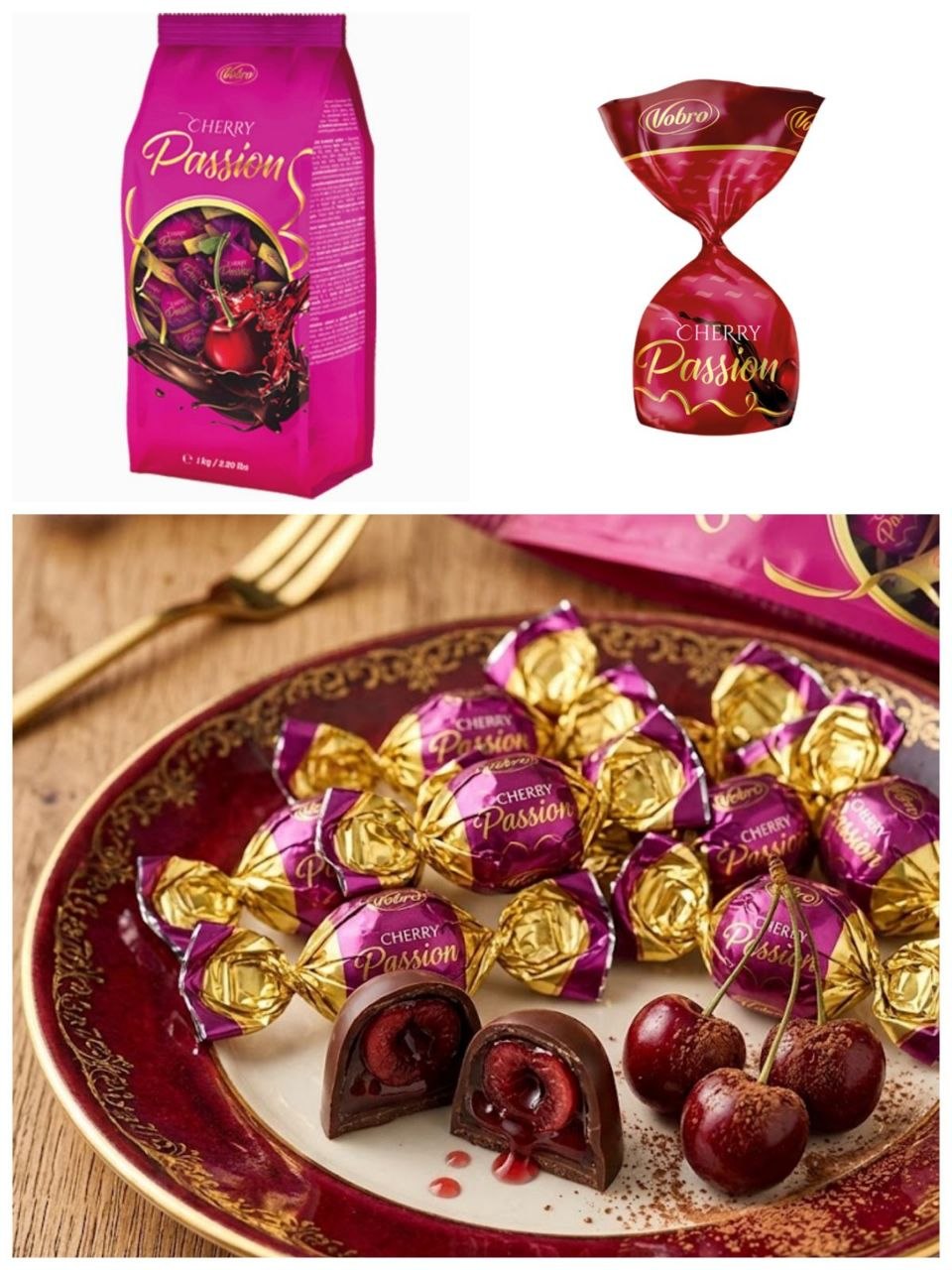 Vobro Passion Cherry шоколадні цукерки Вишнева пристрасть - 100г