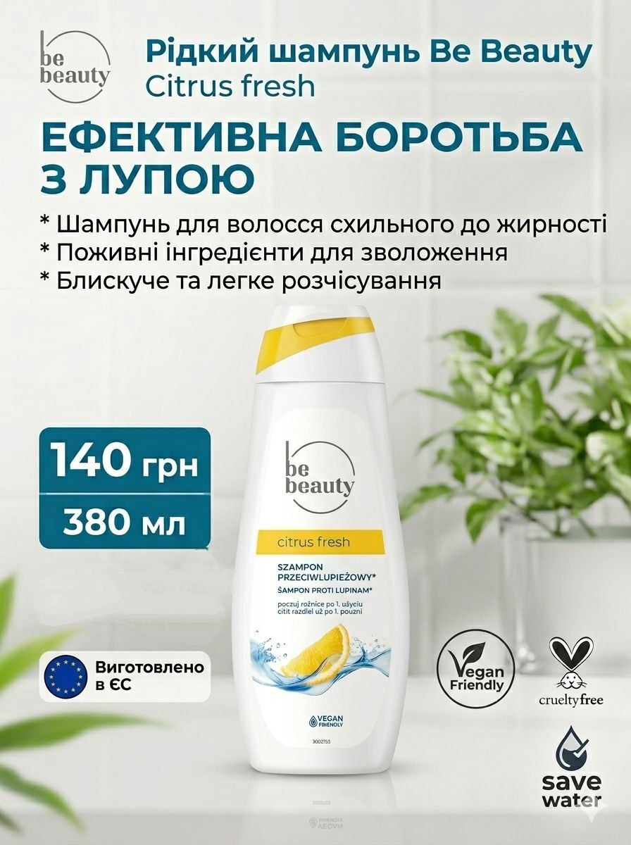 BeBeauty Цитрусова Свіжість -  шампунь проти лупи для жирного волосся - 380мл