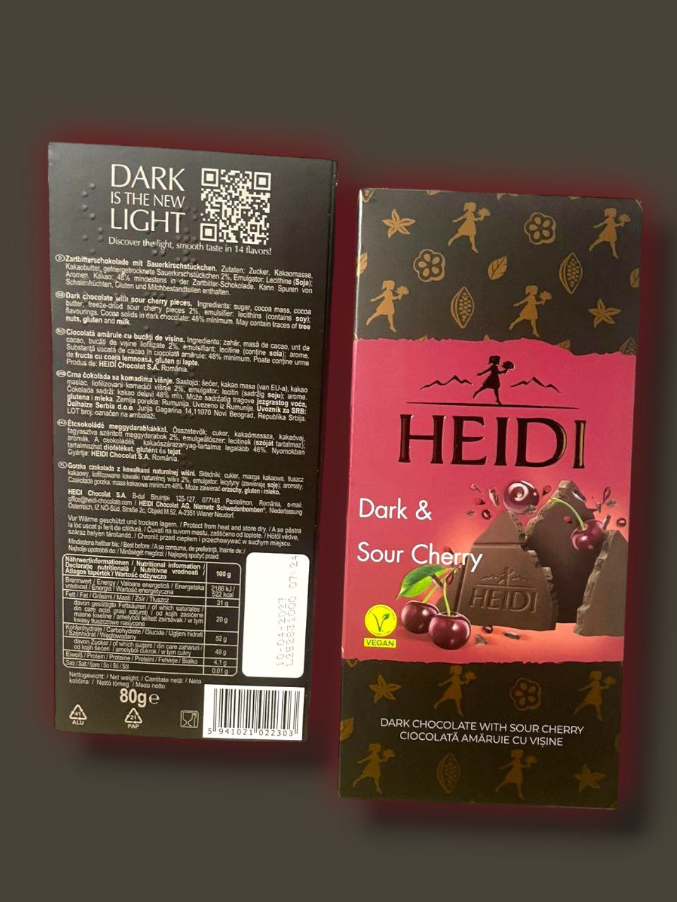 Heidi Dark & Cherry, чорний шоколад з вишнею - 48% какао, 80г