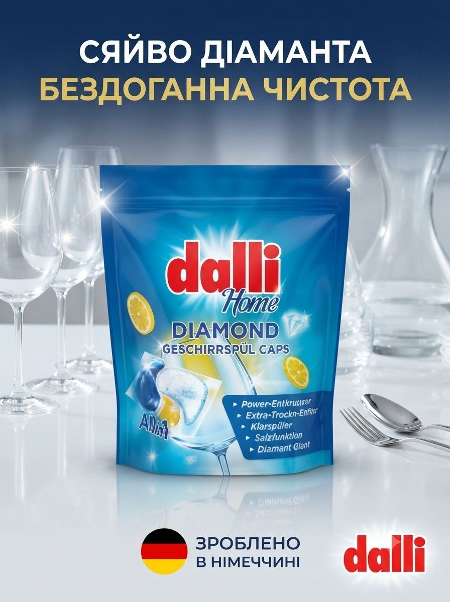 Dalli Home Diamond all in1- Капсули для посудомийки, 23шт