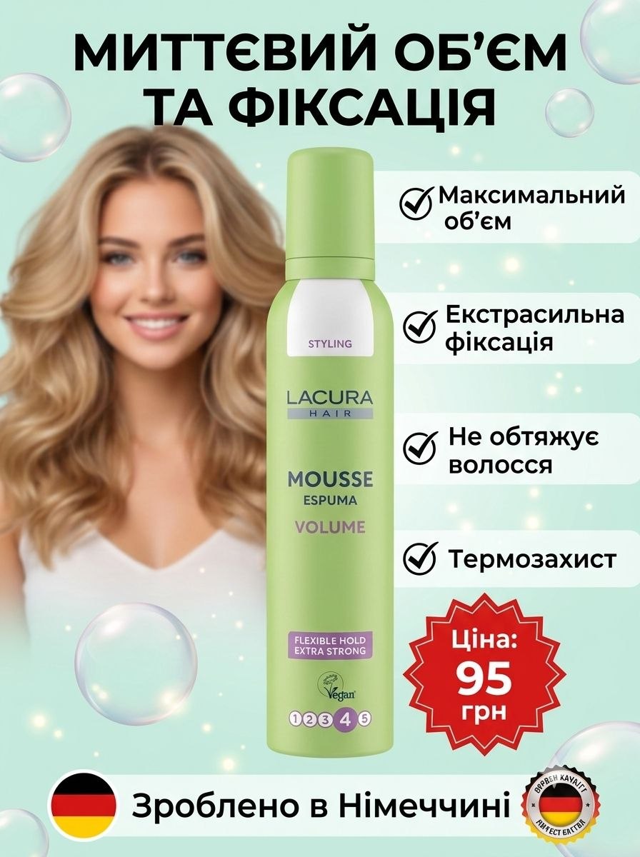 Lacura Volume 4 - Пінка для волосся, 250мл